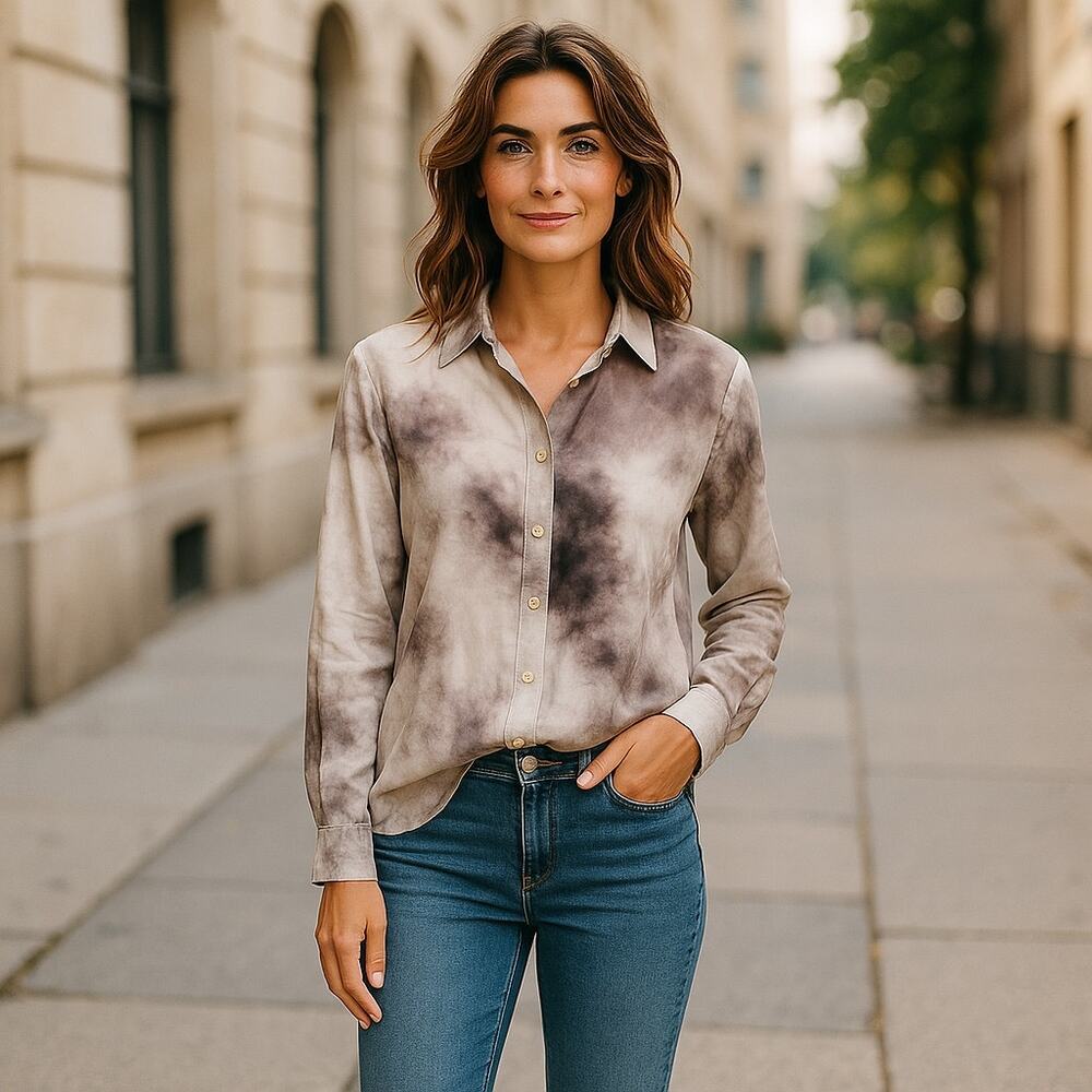 Le Fou Wilfred Artitza Oversized Silk Button Down Shirt Ink Blot Print